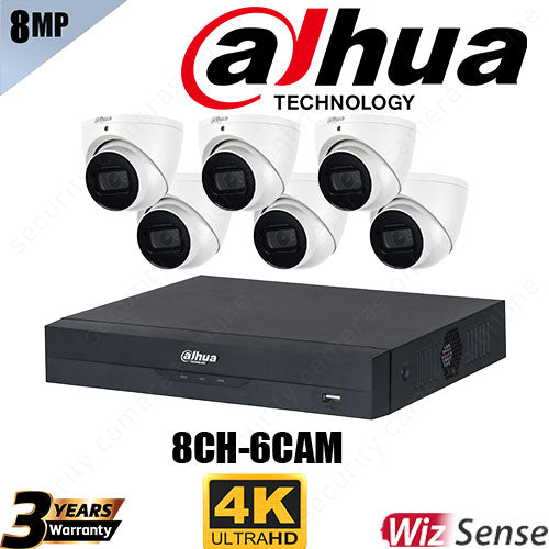 Dahua 8 Channel CCTV: 6x 8MP Wizsense Turret Cameras