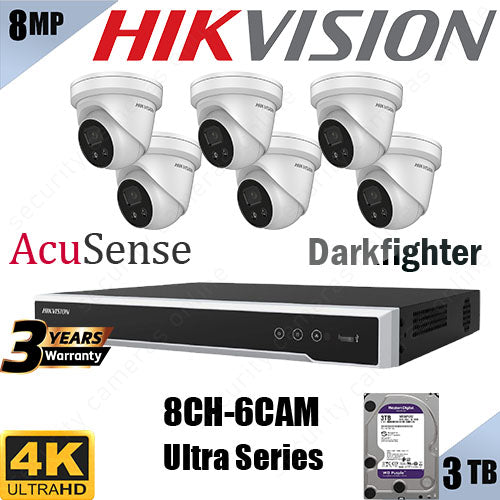 Hikvision 8 Channel CCTV Kit - 6 x 8MP Acusense Turret Security Cameras