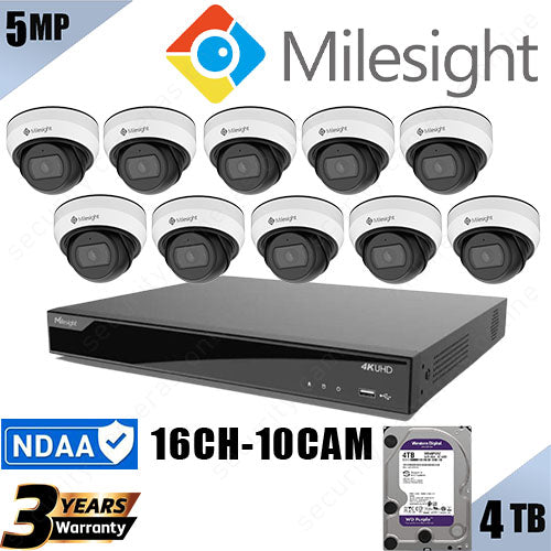 Milesight 16 Channel CCTV Kit - 10 x 5MP Mini Turret Security Cameras-4TB