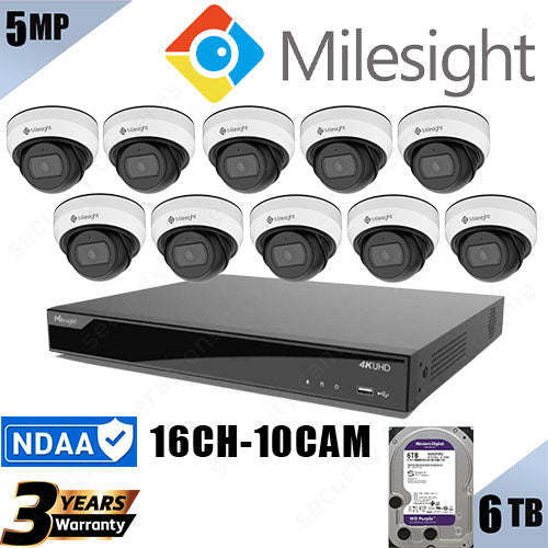 Milesight 16 Channel CCTV Kit - 10 x 5MP Mini Turret Security Cameras-6TB