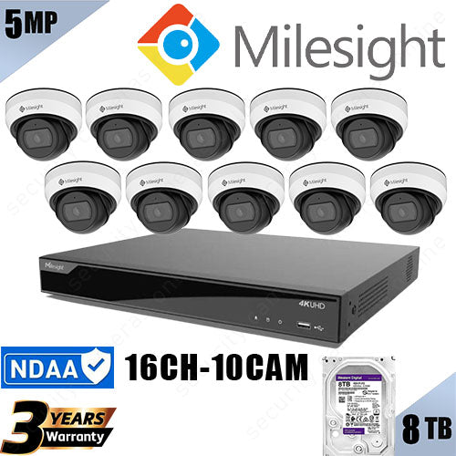 Milesight 16 Channel CCTV Kit - 10 x 5MP Mini Turret Security Cameras-8TB