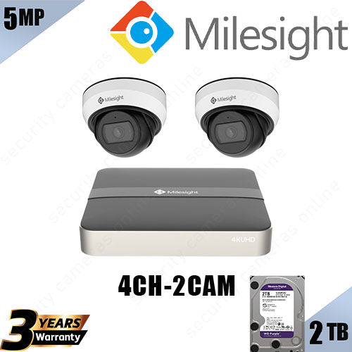 Milesight 4 Channel CCTV Kit - 2 x 5MP Mini Turret Security Cameras-2TB