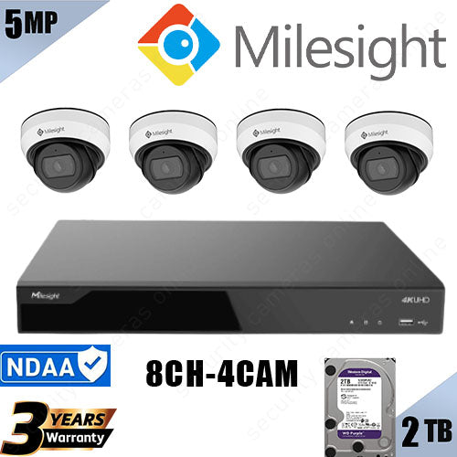 Milesight 8 Channel CCTV Kit - 4 x 5MP Mini Turret Security Cameras-2TB