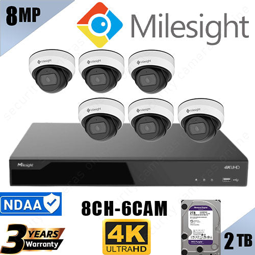 Milesight 8 Channel NVR 4K CCTV Kit - 6 x 8MP AI Turret Security Cameras-2TB