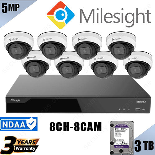 Milesight 8 Channel CCTV Kit - 8 x 5MP Mini Turret Security Cameras-3TB