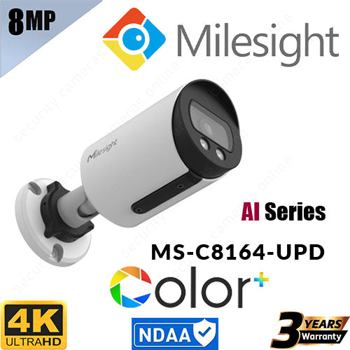 Milesight 8MP MS-C8164-UPD Bullet AI White LED Security Camera